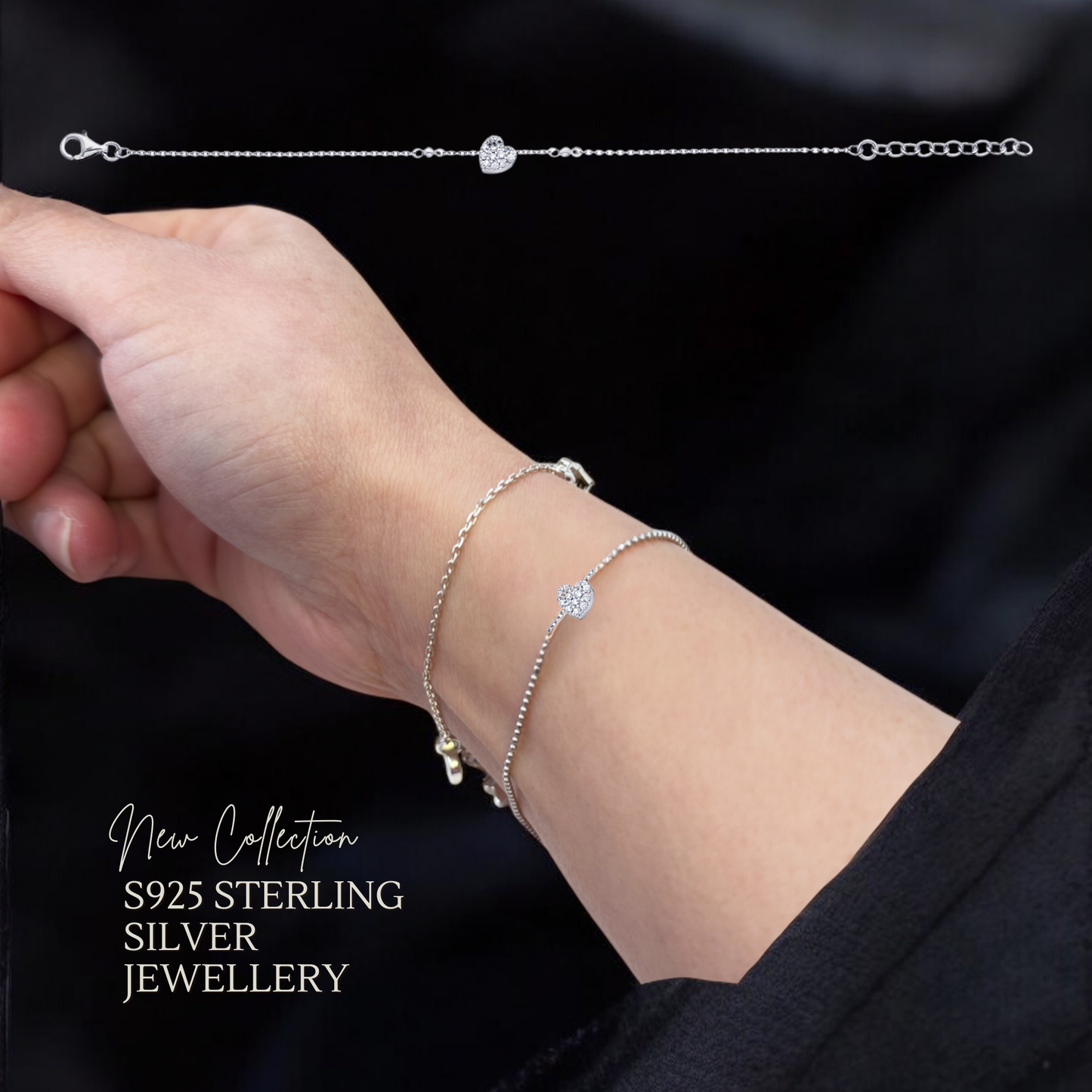 Sterling Silver Cubic Zirconia 7mm Heart Bracelet