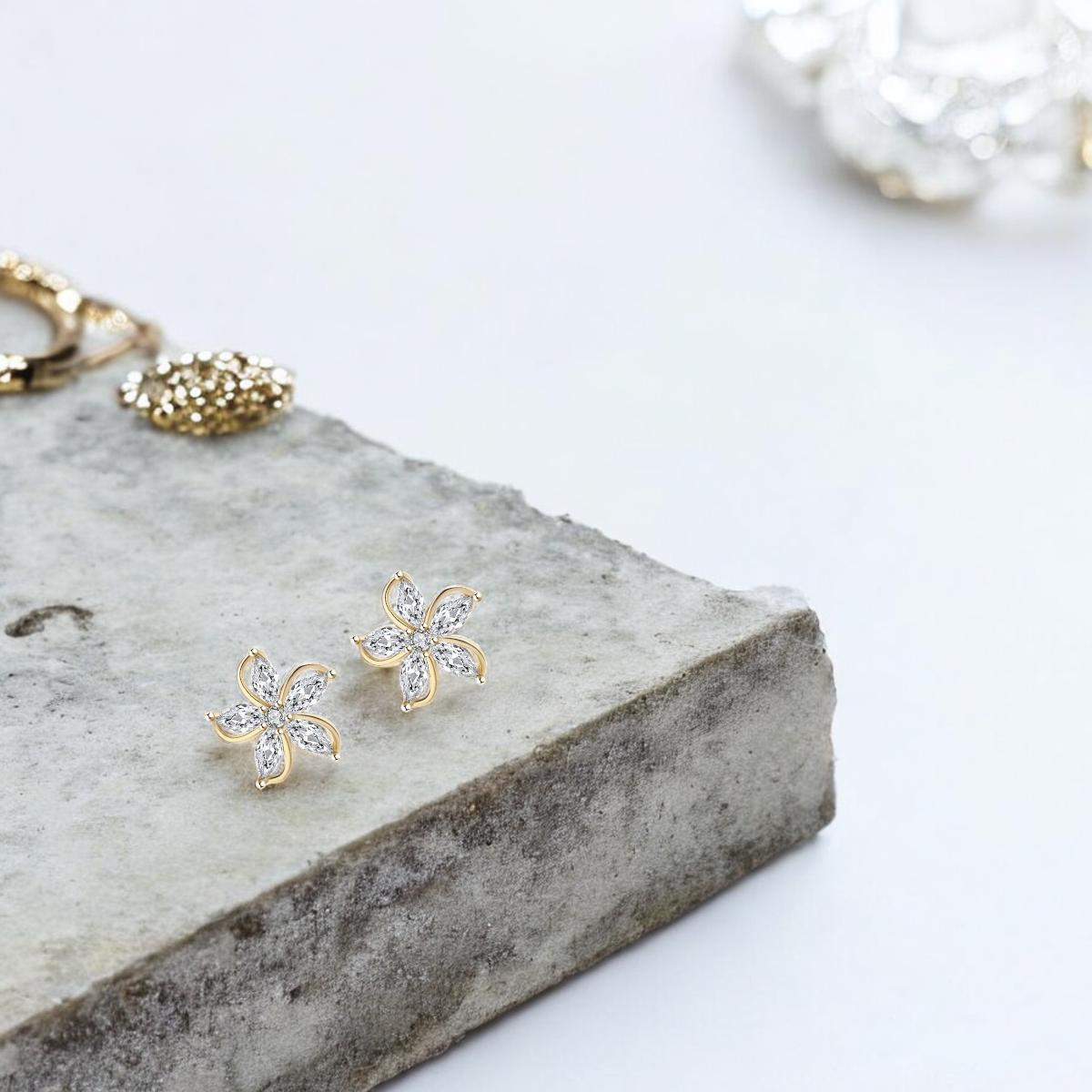 S925 Sterling Silver Marquise Flower Studs C/Z Stud Earrings