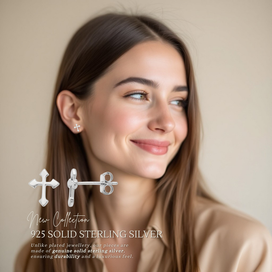 S925 Sterling Silver Faithful Cross Studs Earrings