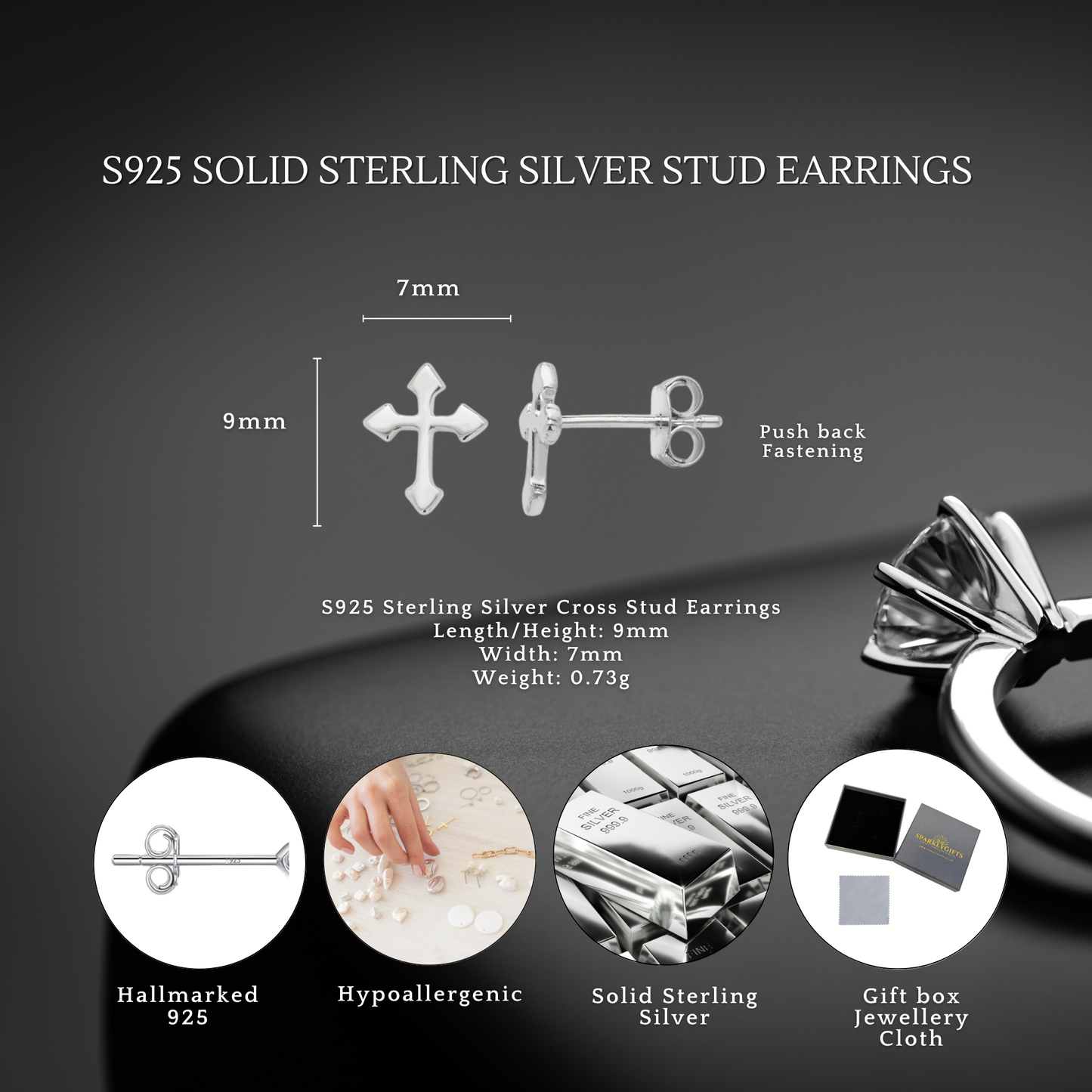 S925 Sterling Silver Faithful Cross Studs Earrings
