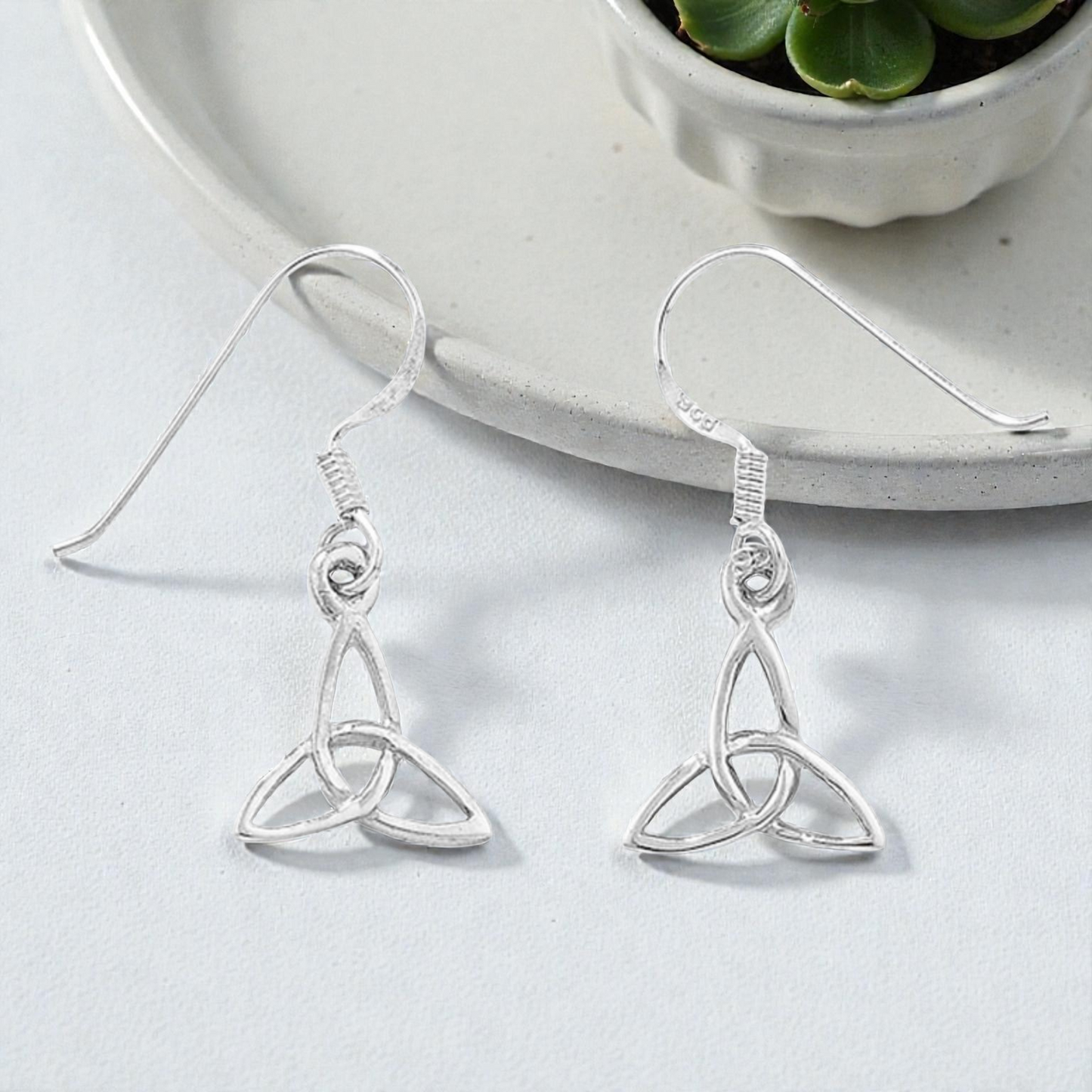 S925 Sterling Silver Celtic Trinity Knot Hook Drop Earrings Women