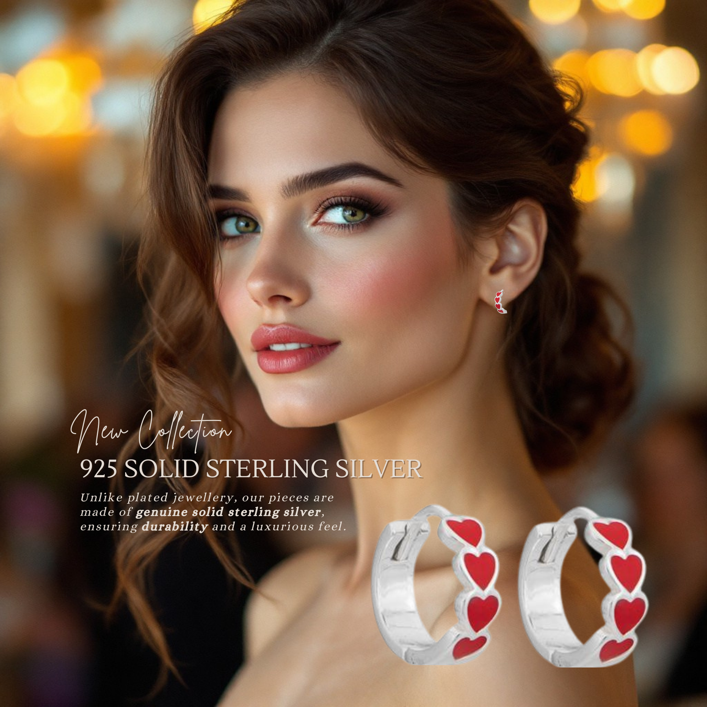 Sterling Silver Hinged Hoop Red Heart Earrings