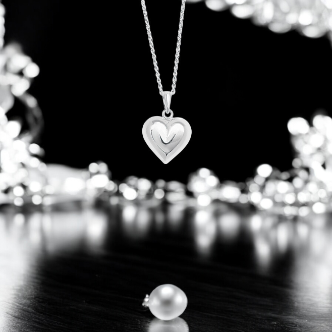 Sterling Silver Plain Puff Heart Necklace