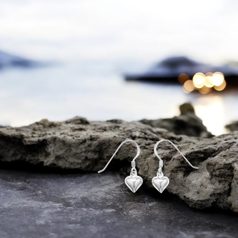 Sterling Silver Heart Hook Drop Earrings