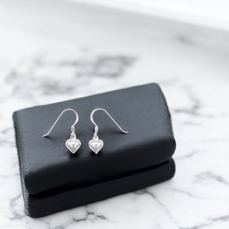 Sterling Silver Heart Hook Drop Earrings