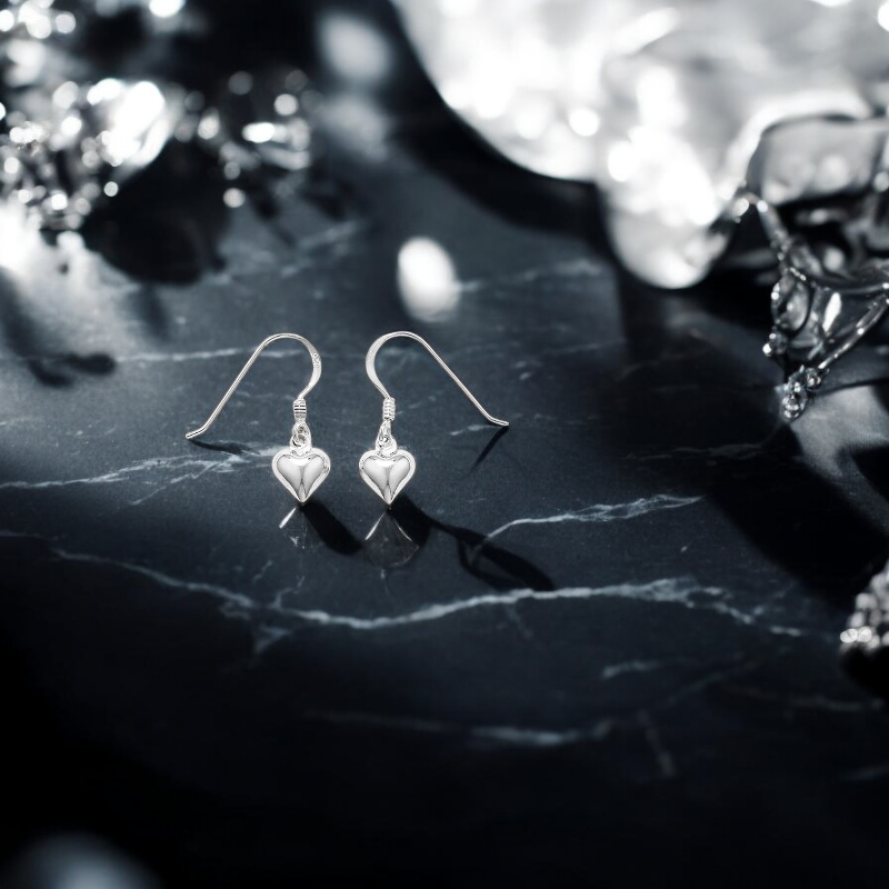 Sterling Silver Heart Hook Drop Earrings