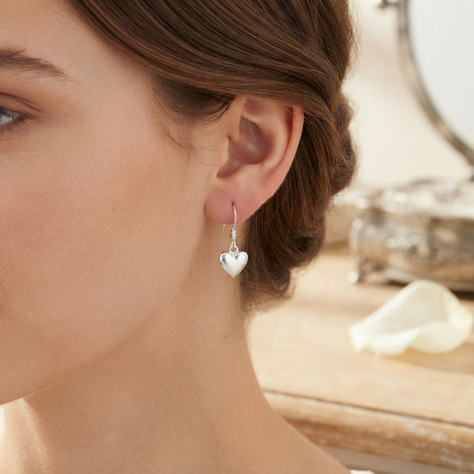 Sterling Silver Heart Hook Drop Earrings