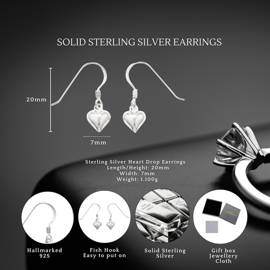 Sterling Silver Heart Hook Drop Earrings