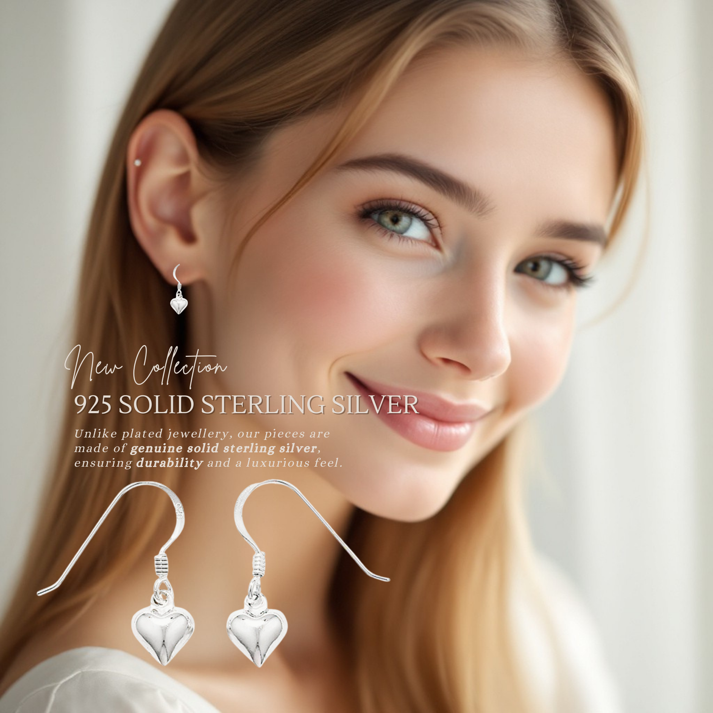 Sterling Silver Heart Hook Drop Earrings