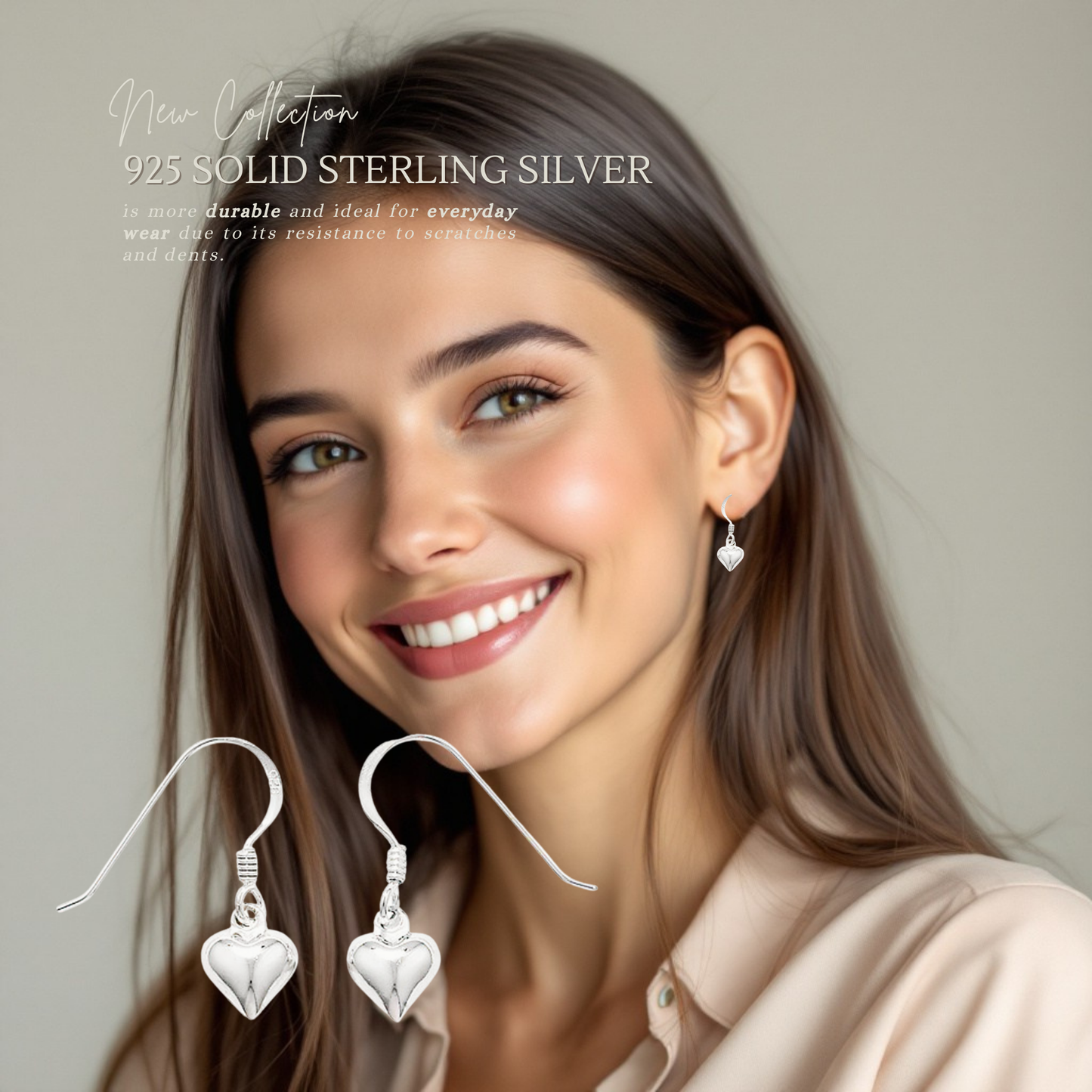 Sterling Silver Heart Hook Drop Earrings