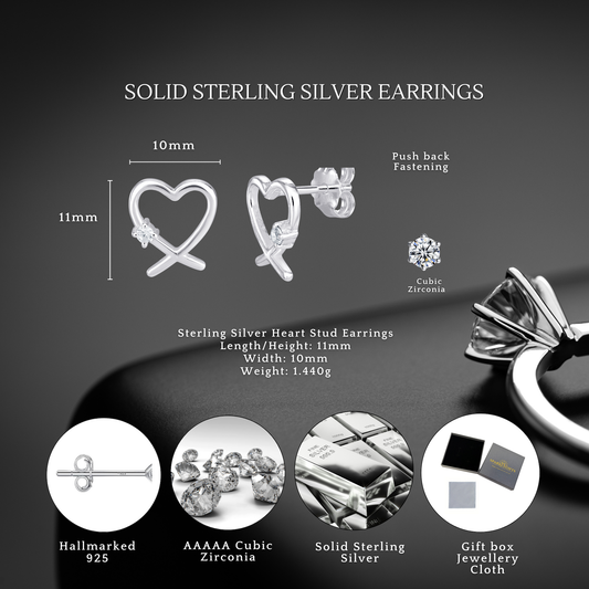S925 Sterling Silver Cubic Zirconia Heart Stud Earrings
