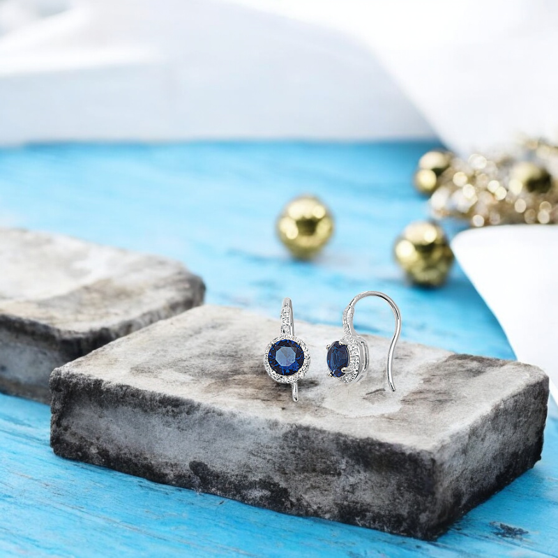 Sterling Silver Cubic Zirconia Sapphire Drop Hook Earrings