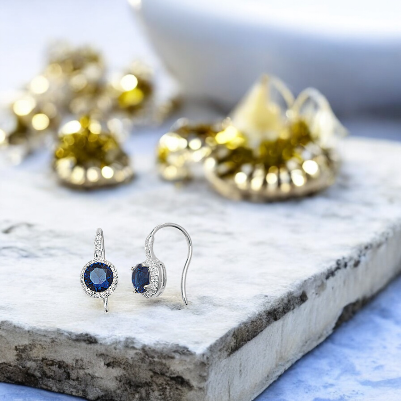 Sterling Silver Cubic Zirconia Sapphire Drop Hook Earrings