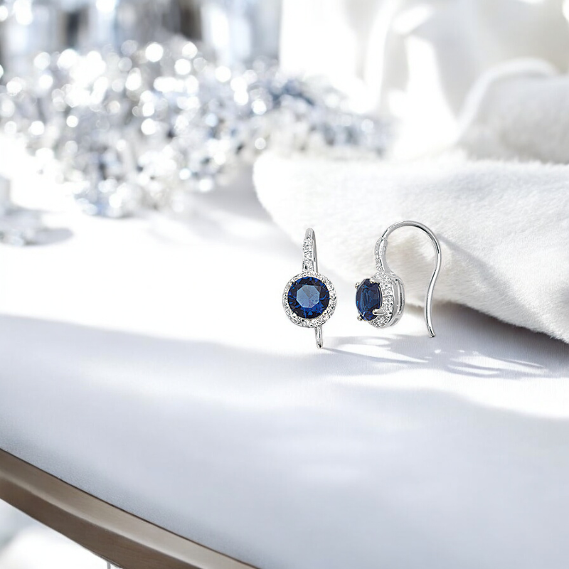 Sterling Silver Cubic Zirconia Sapphire Drop Hook Earrings