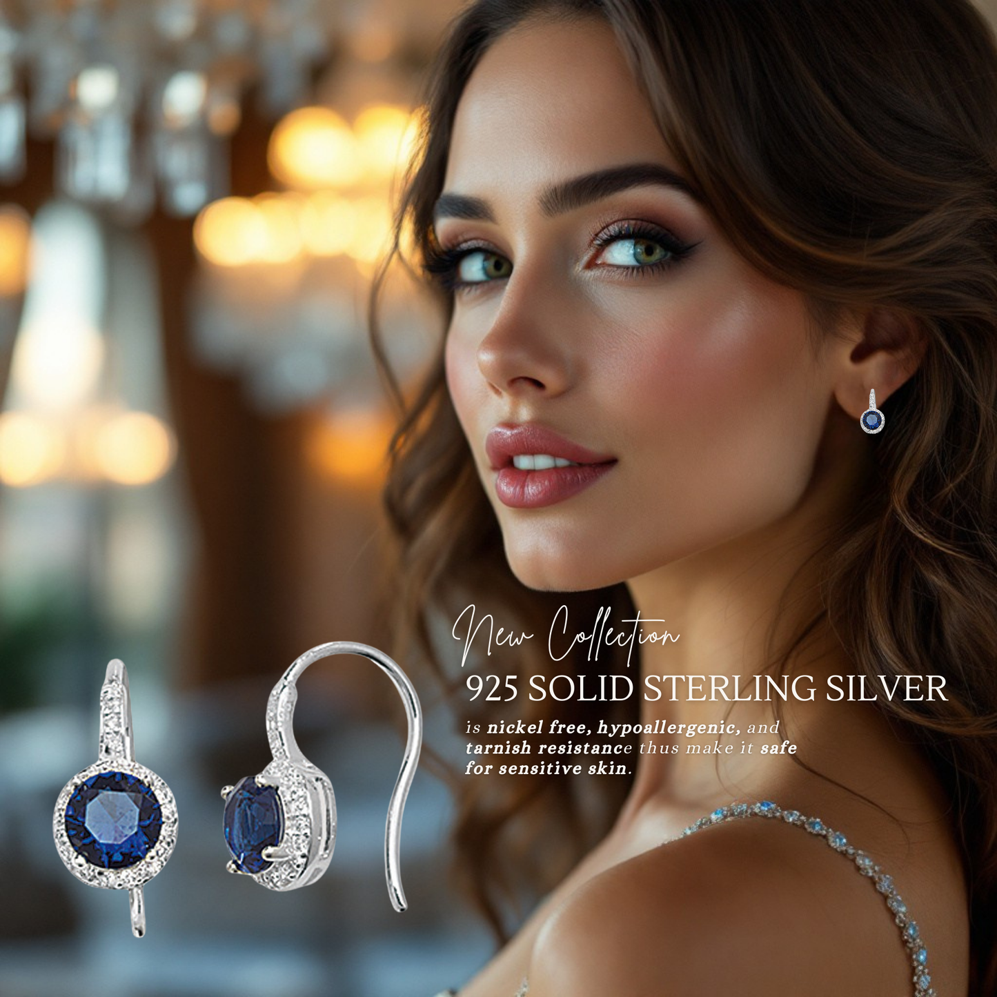 Sterling Silver Cubic Zirconia Sapphire Drop Hook Earrings