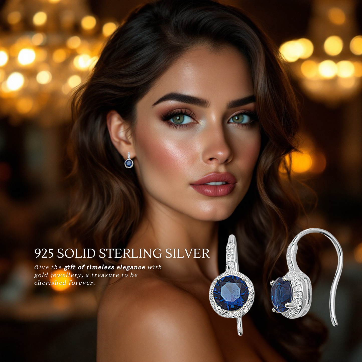 Sterling Silver Cubic Zirconia Sapphire Drop Hook Earrings