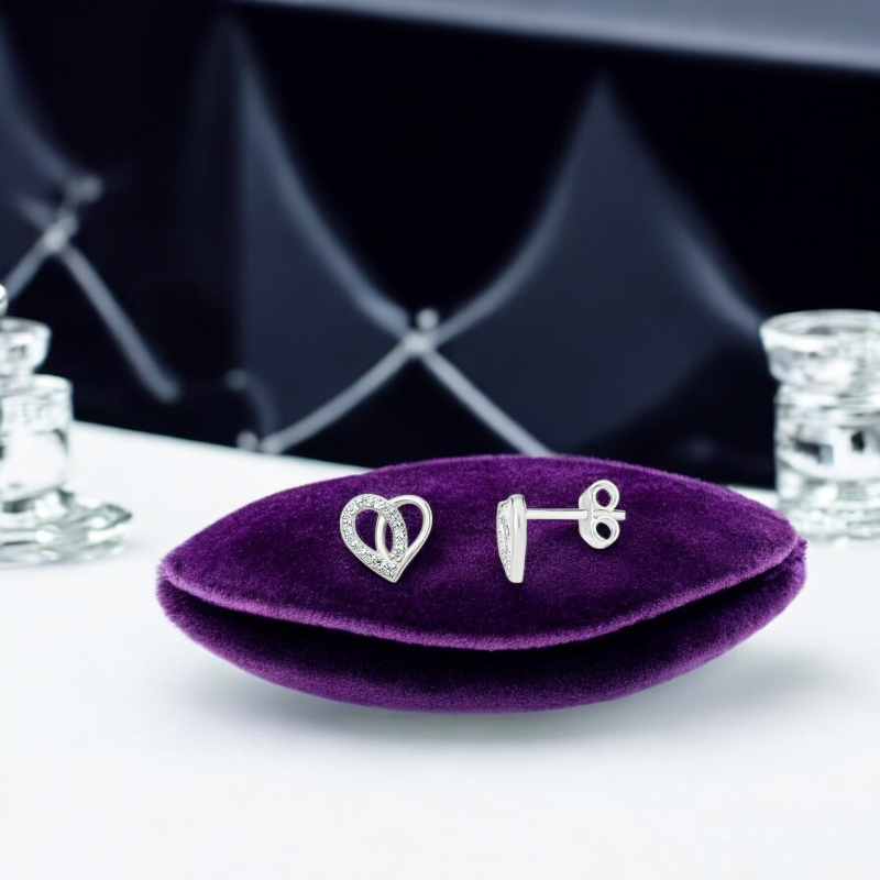 S925 Sterling Silver Cubic Zirconia 8mm x 8mm Heart Stud Earrings