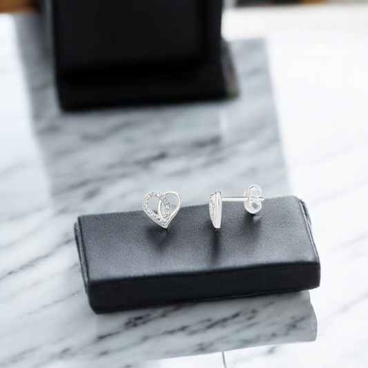 S925 Sterling Silver Cubic Zirconia 8mm x 8mm Heart Stud Earrings