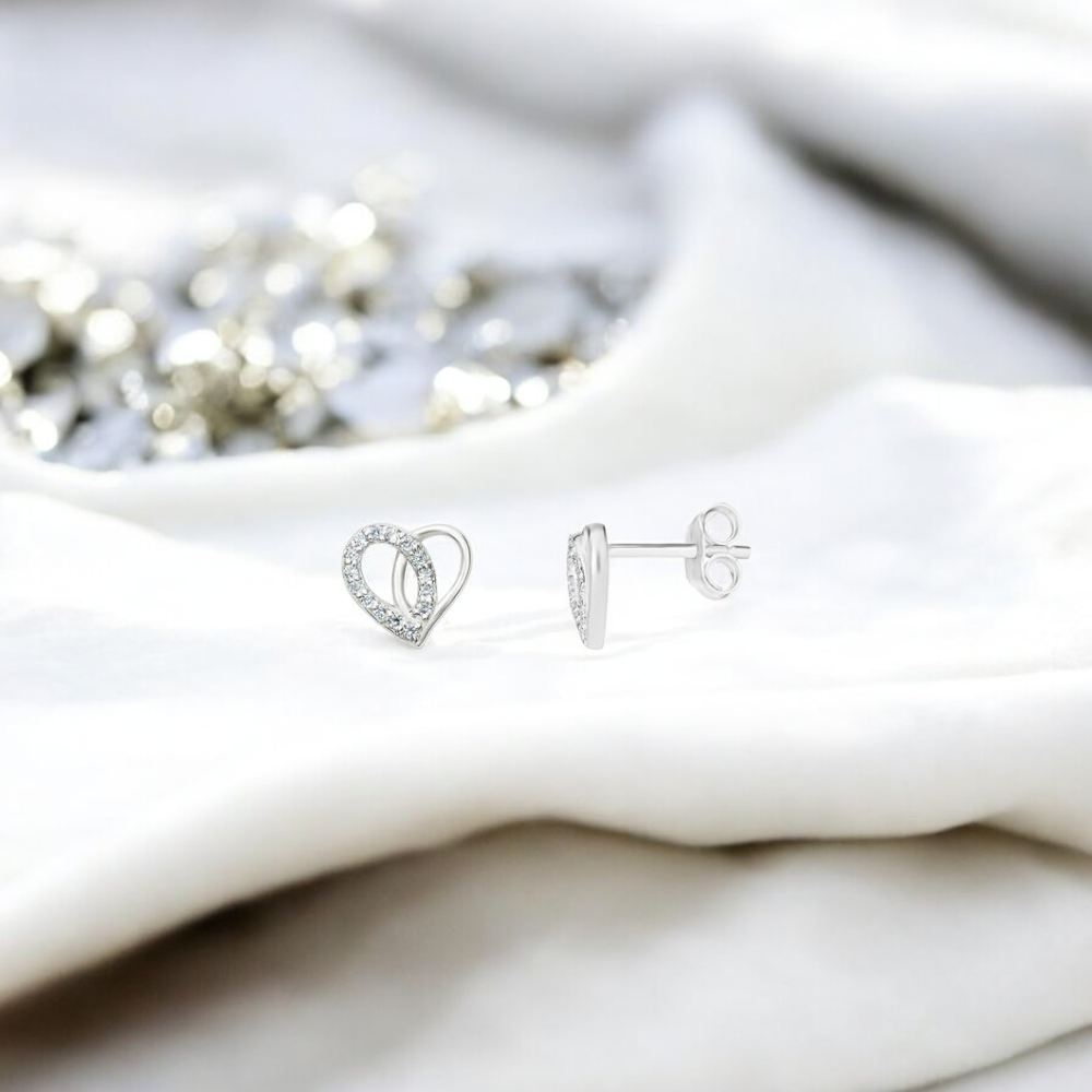 S925 Sterling Silver Cubic Zirconia 8mm x 8mm Heart Stud Earrings