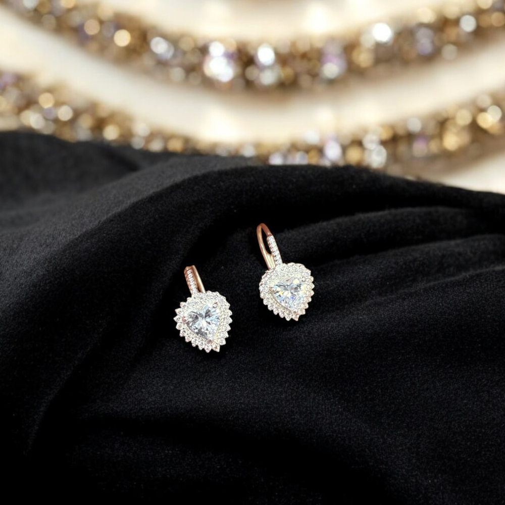 Sterling Silver Cubic Zirconia Heart Huggies Hoop Earrings