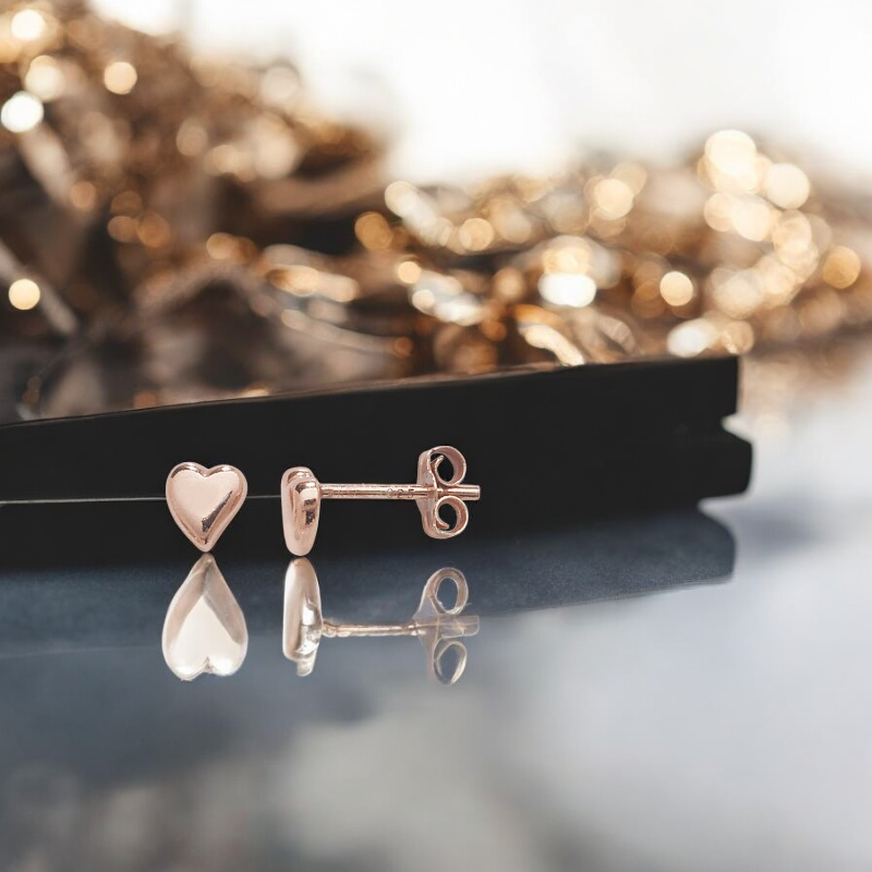 Sterling Silver Rose Gold Plated 6mm Heart Stud Earrings