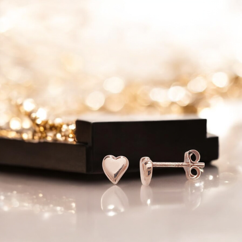 Sterling Silver Rose Gold Plated 6mm Heart Stud Earrings