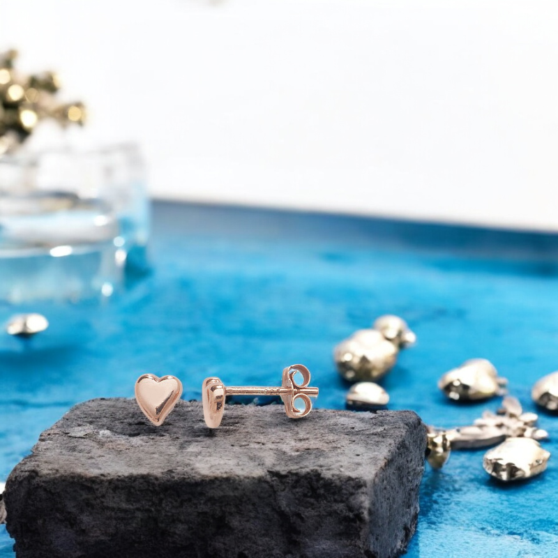 Sterling Silver Rose Gold Plated 6mm Heart Stud Earrings