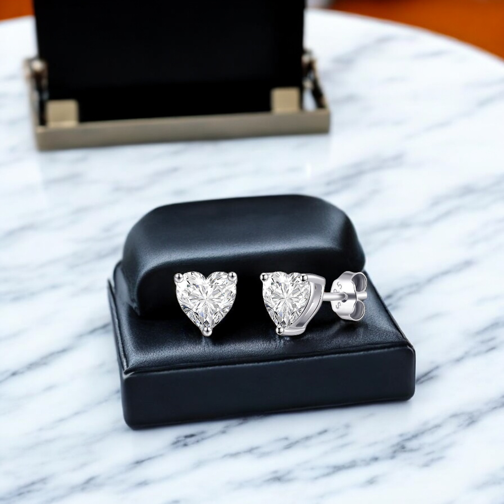 Sterling Silver Cubic Zirconia 6mm x 8mm Heart Stud Earrings