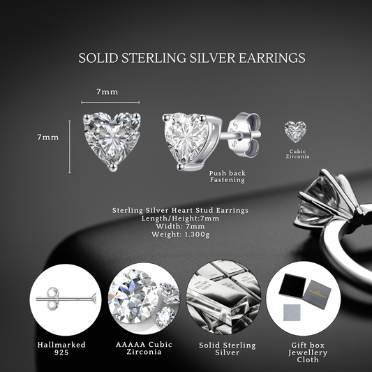 Sterling Silver Cubic Zirconia 6mm x 8mm Heart Stud Earrings