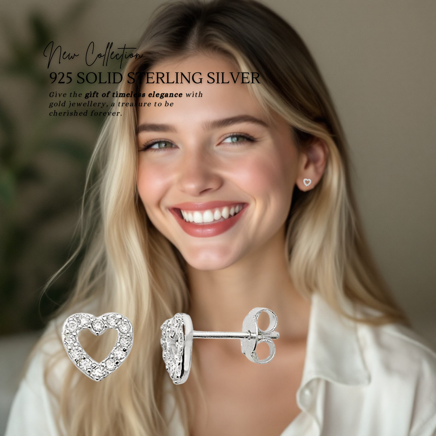 Sterling Silver Cubic Zirconia 7mm Heart Stud Earrings