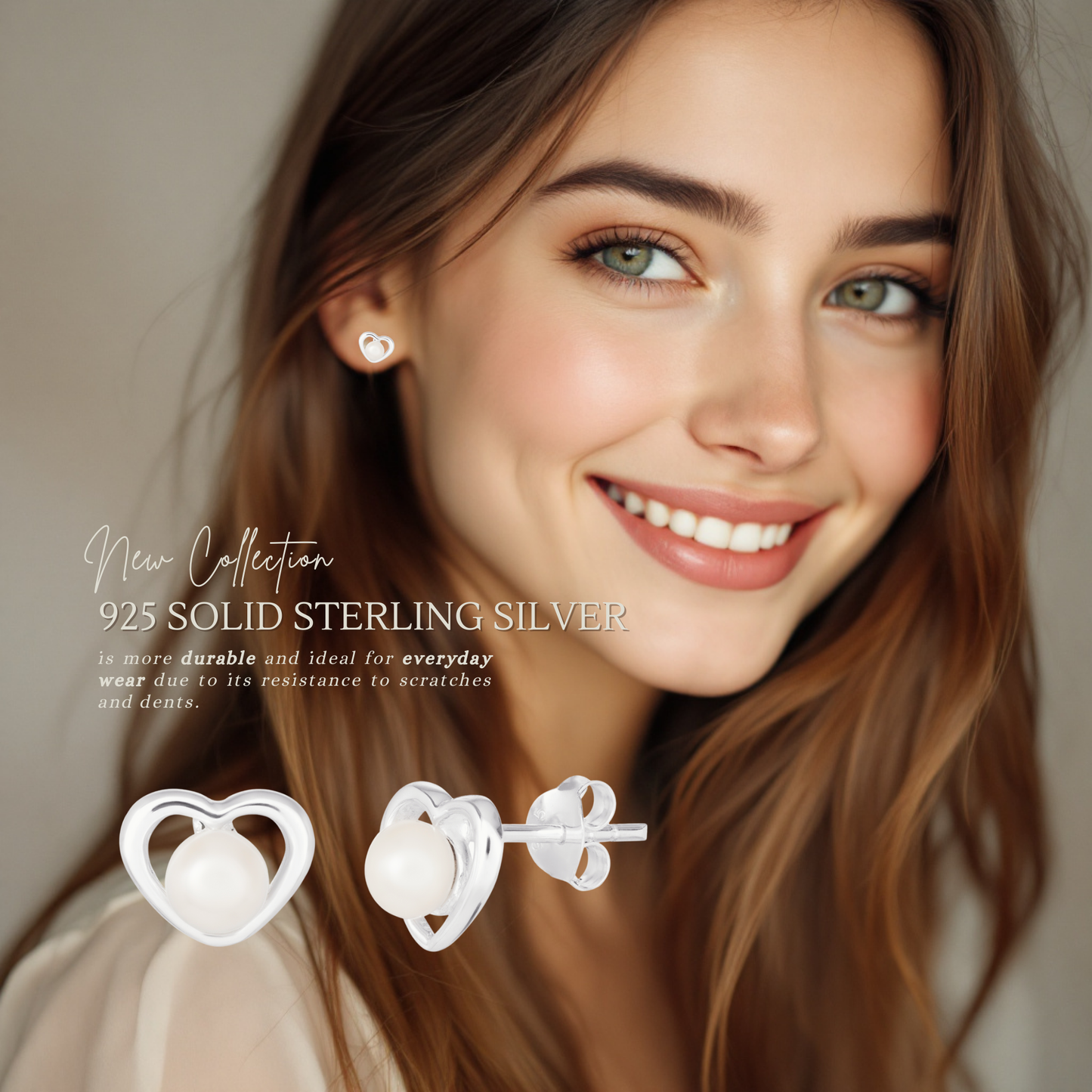 Sterling Silver 7mm x 9mm Heart Pearl Stud Earrings