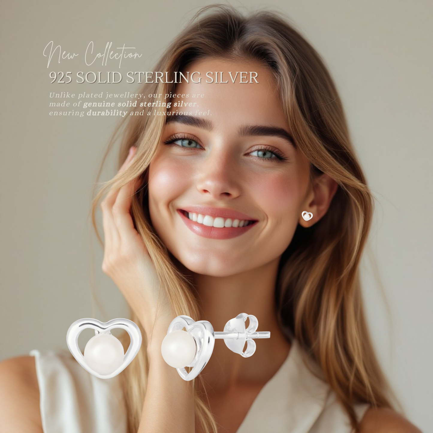 Sterling Silver 7mm x 9mm Heart Pearl Stud Earrings