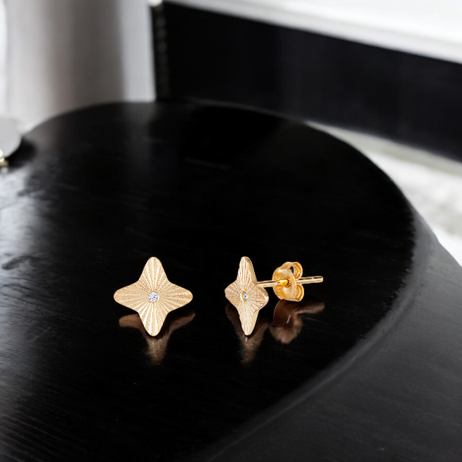 Sterling Silver Gold Plated Cubic Zirconia Star Stud Earrings