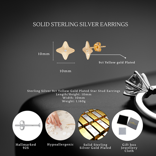 Sterling Silver Gold Plated Cubic Zirconia Star Stud Earrings