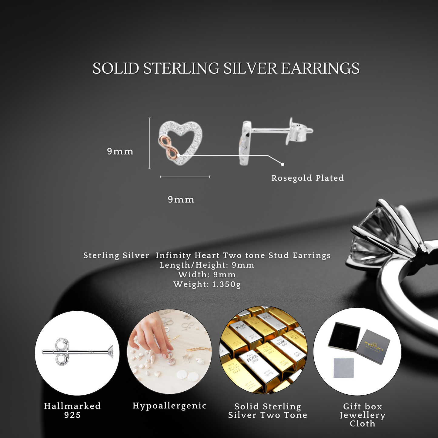 Sterling Silver Cubic Zirconia Two Tone Heart Affinity Stud Earrings