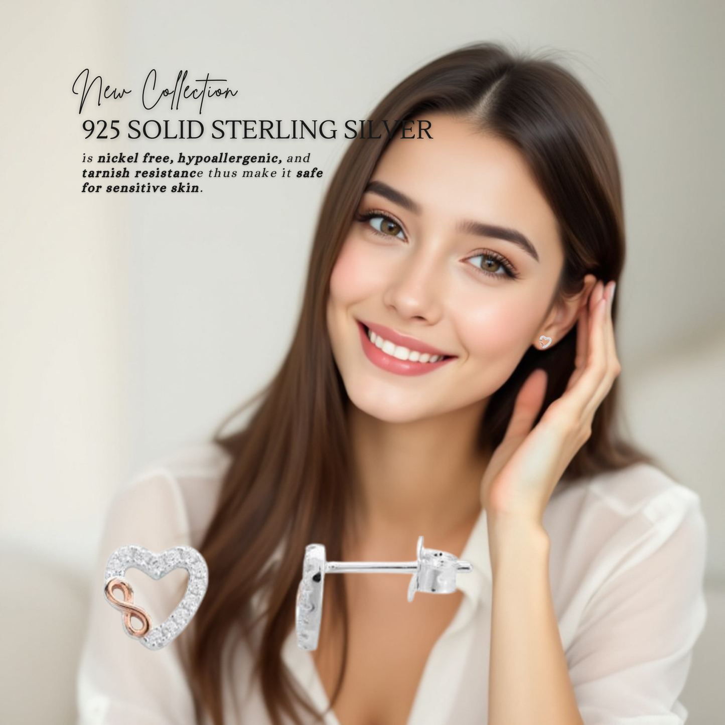 Sterling Silver Cubic Zirconia Two Tone Heart Affinity Stud Earrings