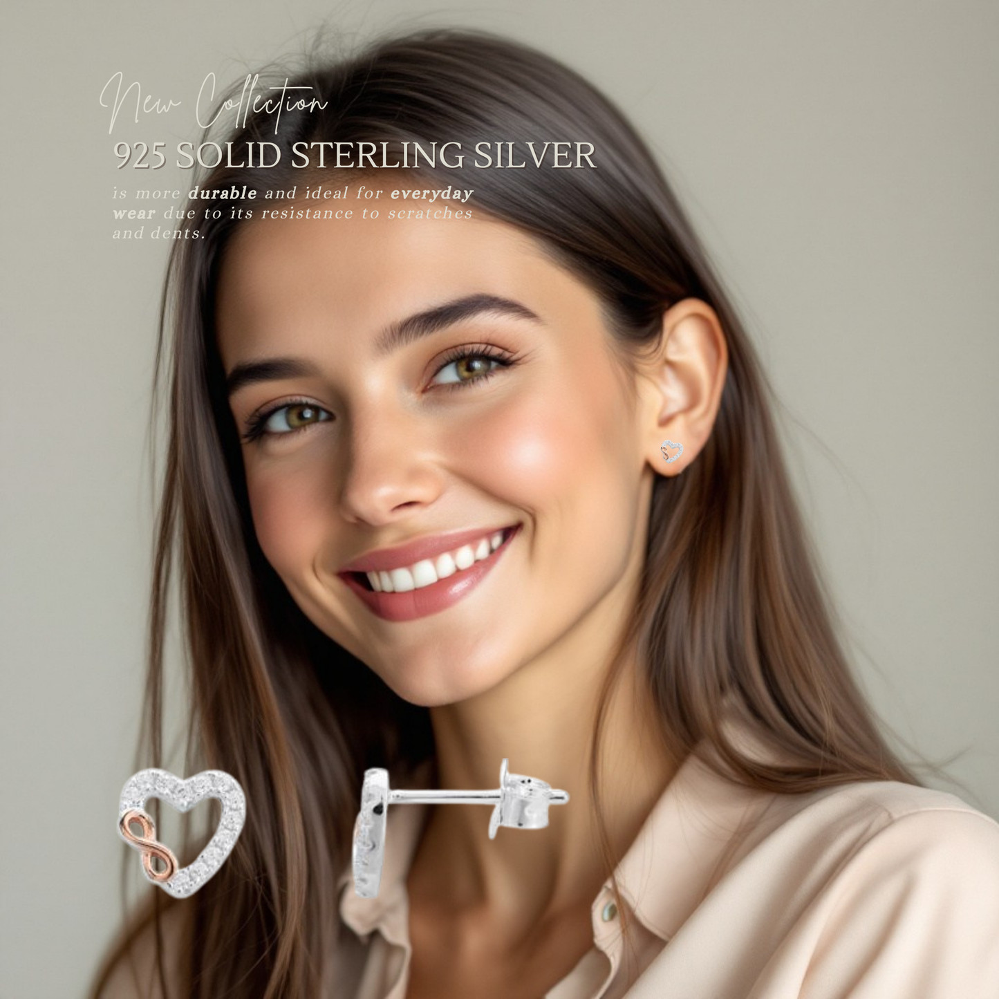 Sterling Silver Cubic Zirconia Two Tone Heart Affinity Stud Earrings