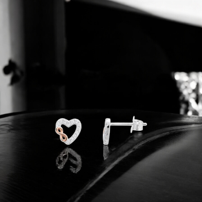 Sterling Silver Cubic Zirconia Two Tone Heart Affinity Stud Earrings