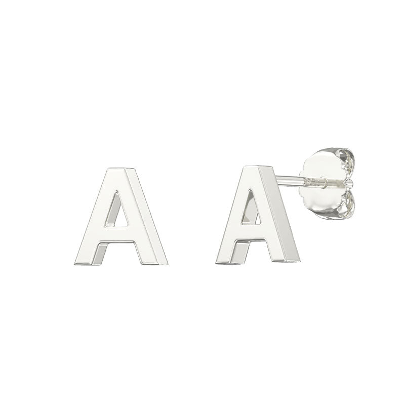Sterling Silver Plain Initial Earrings A Studs