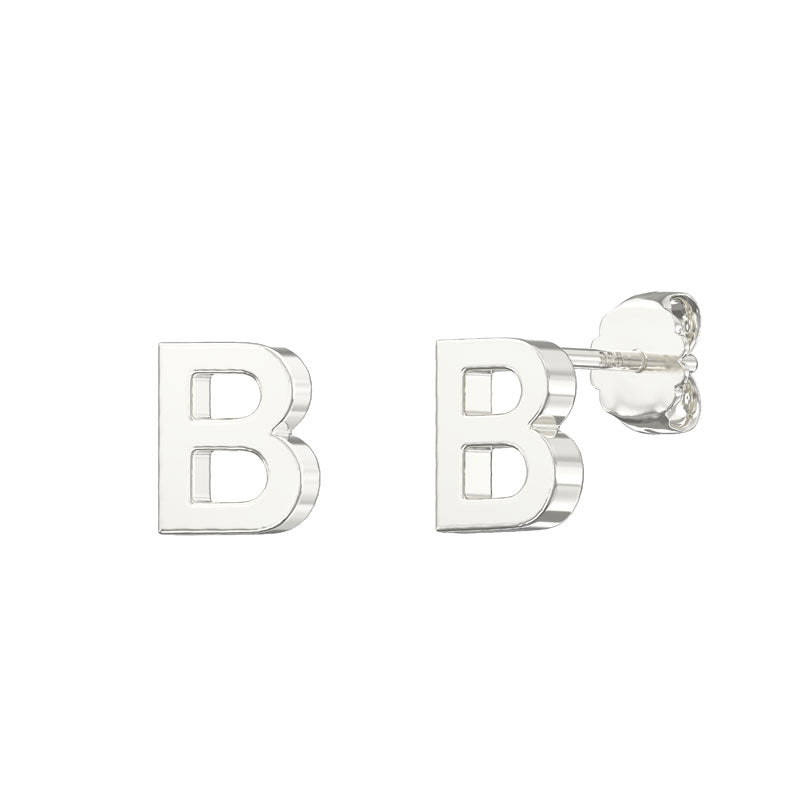 Sterling Silver Plain Initial Earrings B Studs