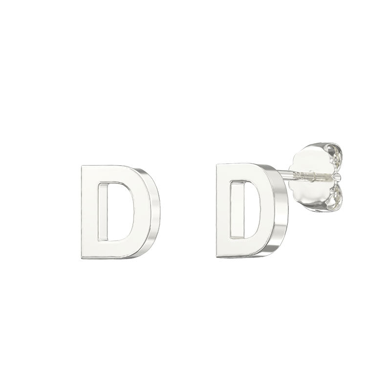 Sterling Silver Plain Initial Earrings D Studs