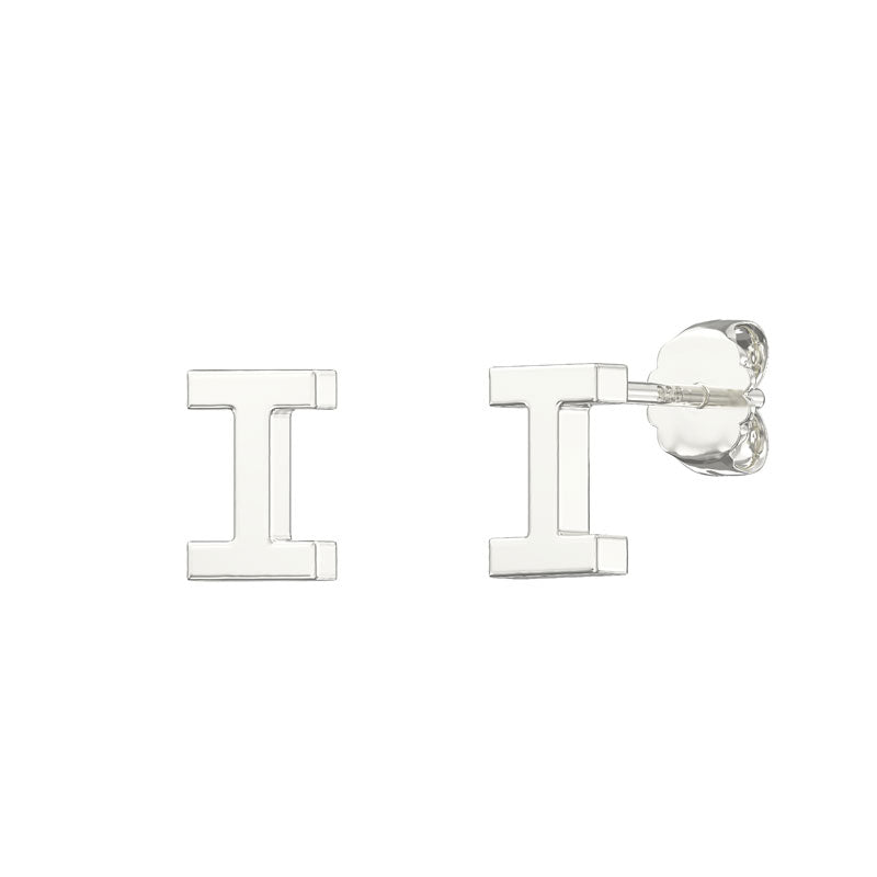 Sterling Silver Plain Initial Earrings I Studs