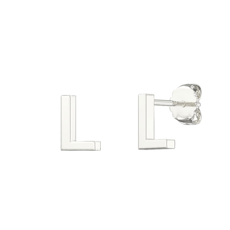 Sterling Silver Plain Initial Earrings L Studs