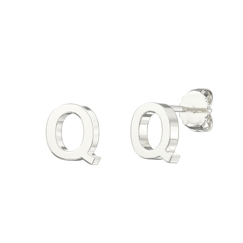 Sterling Silver Plain Initial Earrings Q Studs