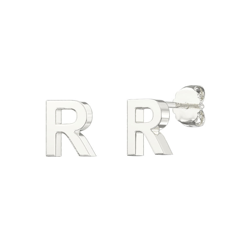 Sterling Silver Plain Initial Earrings R Studs