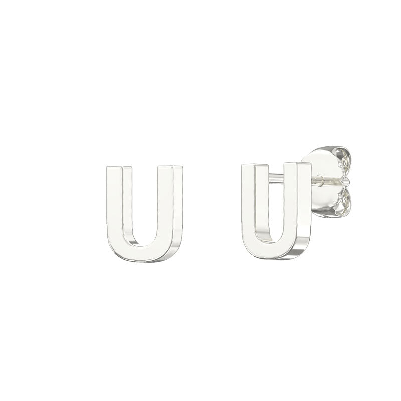 Sterling Silver Plain Initial Earrings U Studs