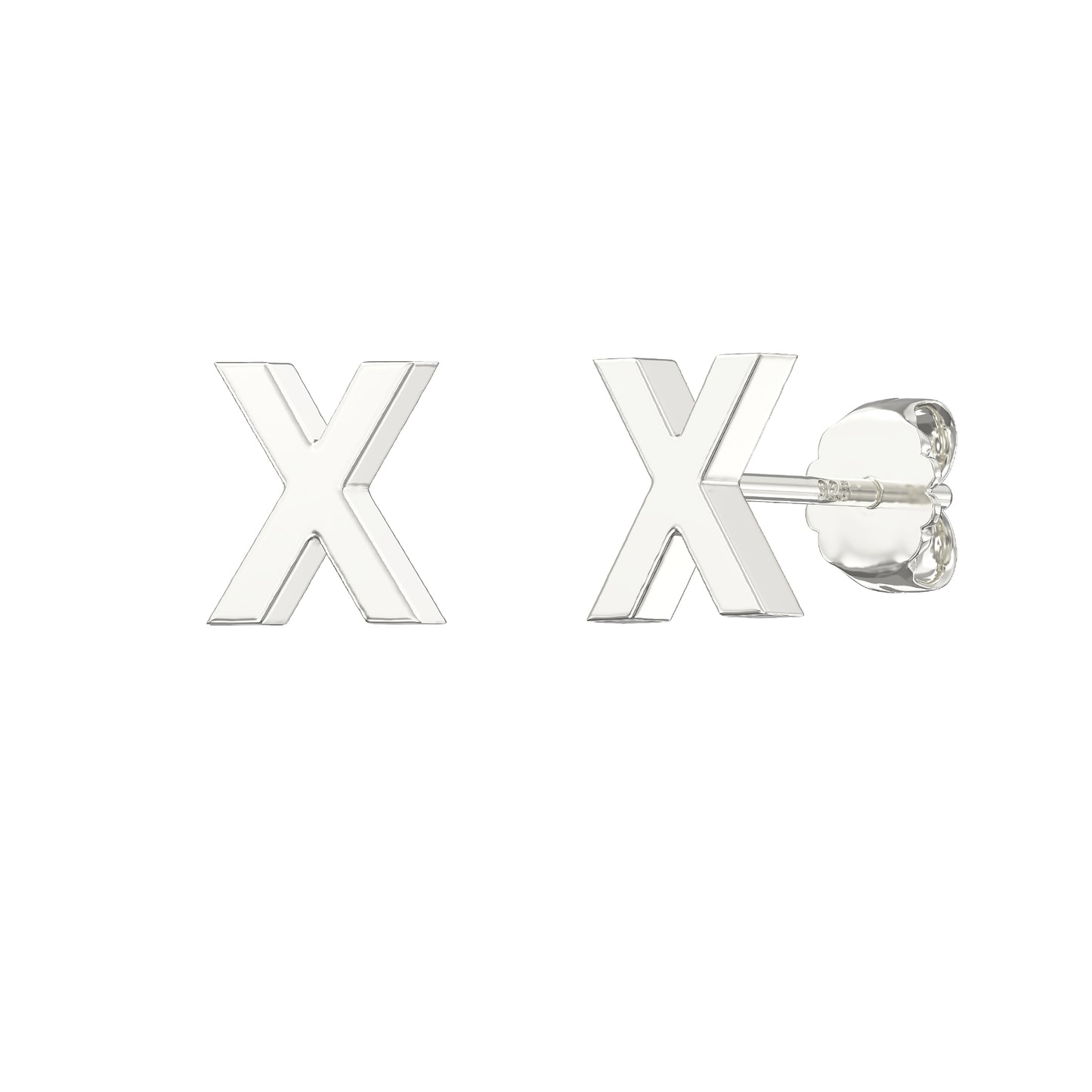 Sterling Silver Plain Initial Earrings X Studs