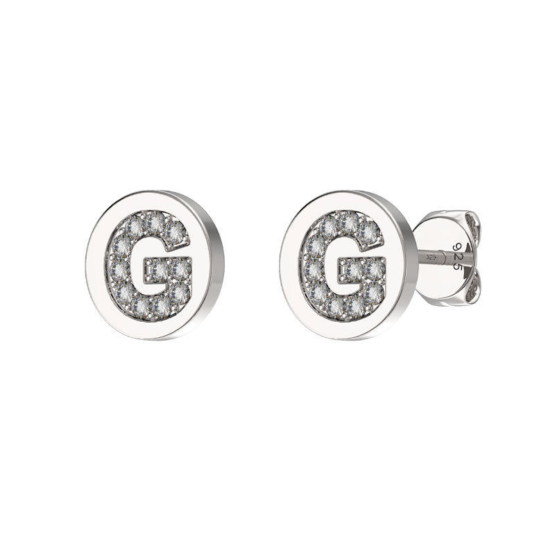 Sterling Silver CZ Crystal Initial Earrings G Studs