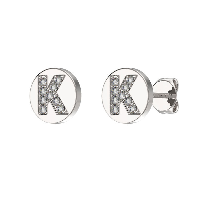 Sterling Silver CZ Crystal Initial Earrings K Studs