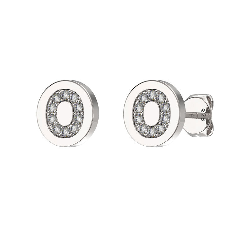 Sterling Silver CZ Crystal Initial Earrings O Studs